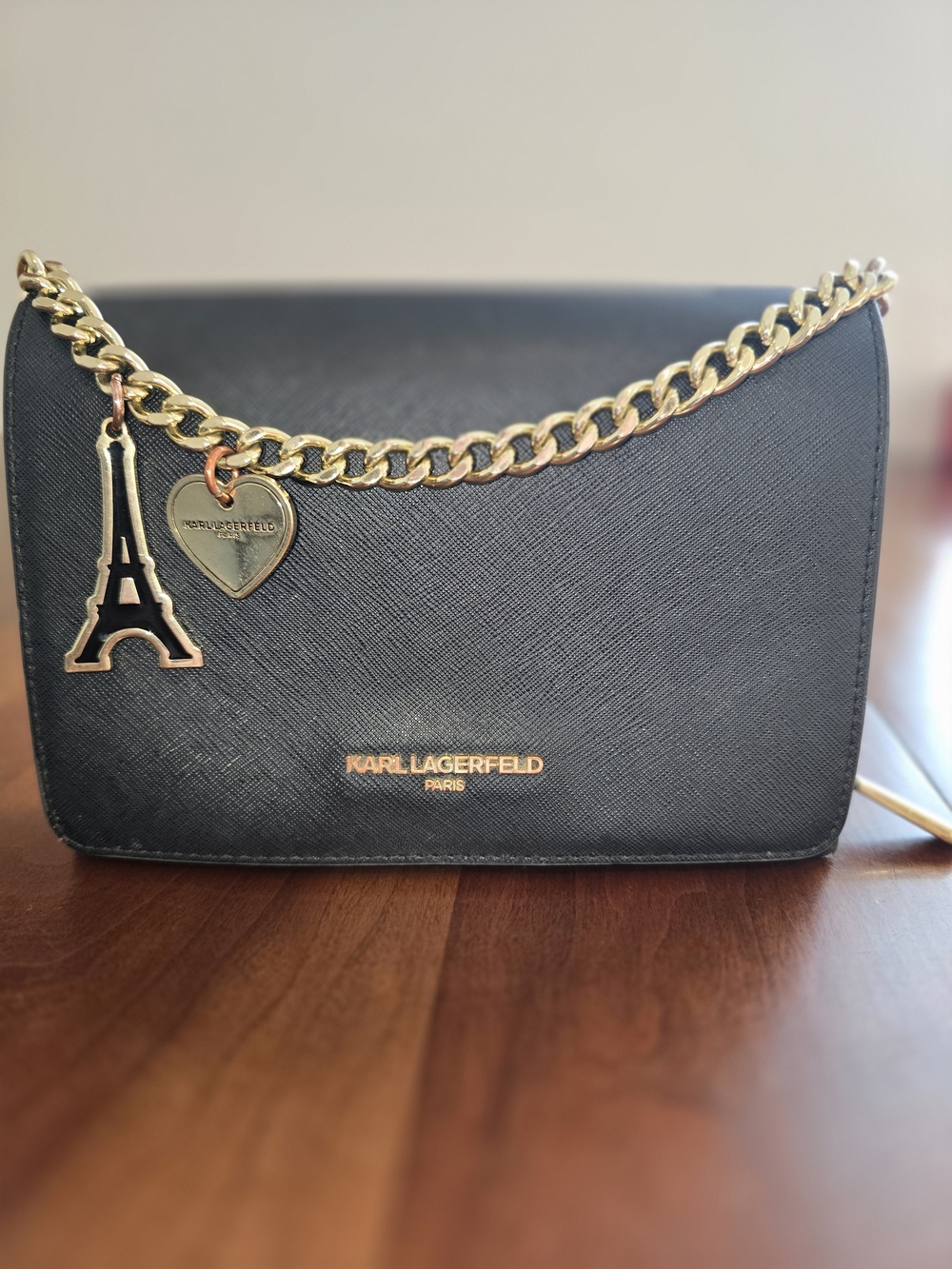 Karl Lagerfeld Black Crossbody Bag with Gold Chain, Like New!